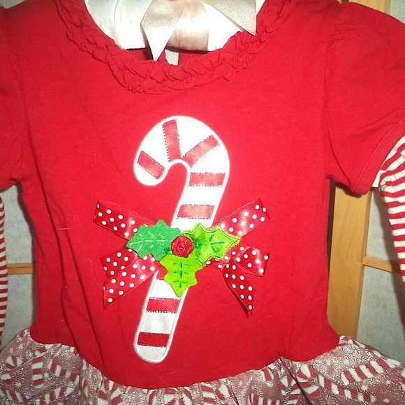 RARE TOO! CHRISTMAS DRESS HOLIDAY RED/WHITE CANDY CANE TULLE GIRLS SIZE 24 MO. - Picture 3 of 5
